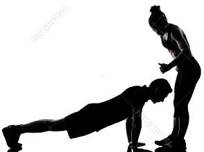 One couple man woman exercising workout fitness