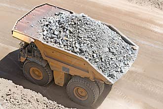 Dump truck loaded with mineral in a copper mine