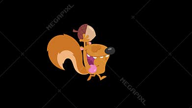 Cute Squirrel Cartoon Character Running With Acorn