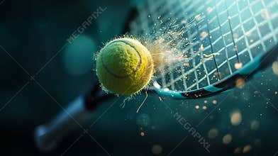 Fleeting Impact: Tennis Ball Meets Racket in Dynamic Close-Up
