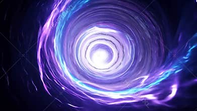 Animated sequence of a book opening, revealing a glowing, purple vortex. The vortex spins and expands, creating a sense of myster