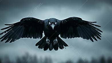 Mysterious Black Raven in Flight  Generative AI