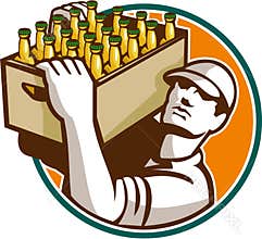 Bartender Carrying Beer Case Retro