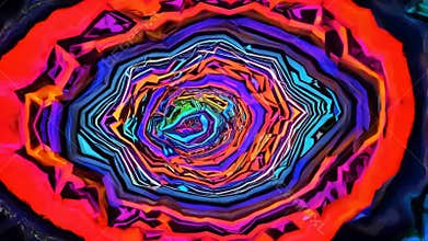 Abstract animation of swirling, colorful shapes and textures. The shapes are psychedelic and hypnotic, creating a visual journey