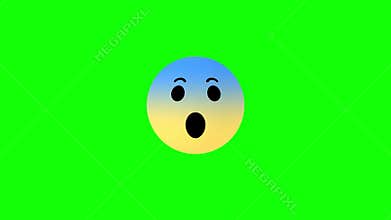 Surprised Emoji with Blue and Yellow Face, Expressing Shock or Amazement, Green Background