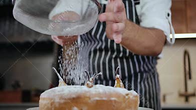 Close-up Confectioner Chef at Restaurant Kitchen Dish Adding Ingredient by Hand