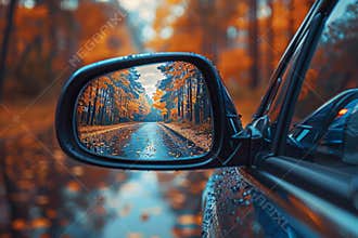 Close up of a modern car s side rear view mirror for enhanced visibility and safety