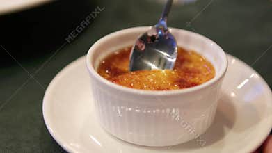 Creme brulee in Catalan style. Vanilla cream with burnt sugar on top, dessert