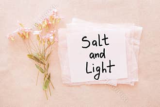 Salt and light - Christian biblical lettering on light pink background with flowers