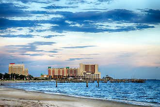 Biloxi, Mississippi, casinos and buildings at sunset