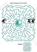 Maze game for kids - skating penguins