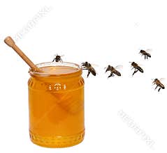 Honey jar and bees
