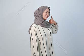 Body expression of Indonesian Asian woman wearing hijab