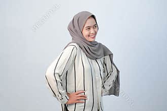 Body expression of Indonesian Asian woman wearing hijab