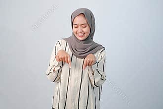 Body expression of Indonesian Asian woman wearing hijab