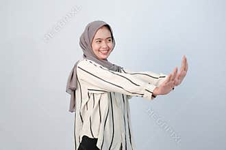 Body expression of Indonesian Asian woman wearing hijab