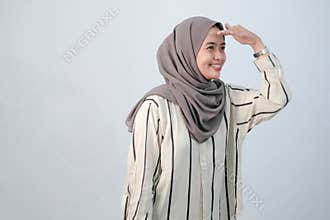 Body expression of Indonesian Asian woman wearing hijab