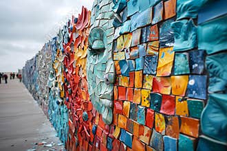 A collaborative art project where community members contribute materials and ideas to create a large-scale mural made entirely