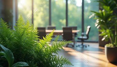 Green plants in modern office