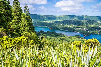 A view towards the Green lake in the Seven Cities region on the island of San Miguel in the Azores