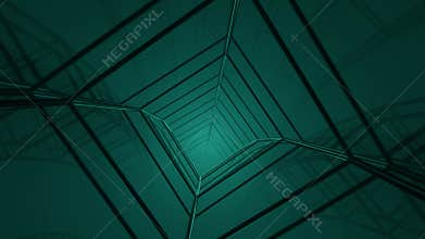 Seamless loop background with abstract misty tunnel made of three dimensional wires with moving camera effect