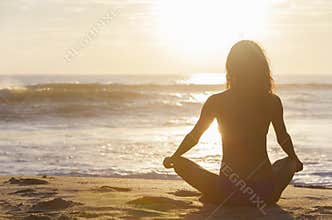 Woman Girl Sitting Sunrise Sunset Bikini Beach