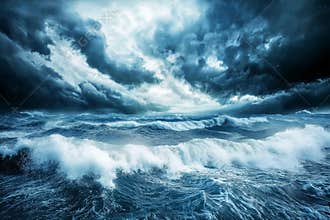 Dramatic dark storm clouds over sea