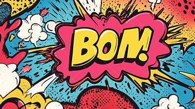 Bright and energetic doodles showcase comic-style action with bold sound effects like boom and bam, creating a playful