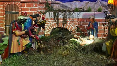 Traditional Nativity Scene with Baby Jesus, Shepherds and Wise Men