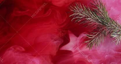 Smoke fir sprig paint water green tree red cloud