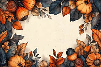 thanksgiving doodle art, modern thanksgiving banner featuring intertwining acorns, gourds, and leafy patterns elegantly