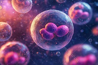 Microscopic detailed illustration of exosomes in a cellular environment