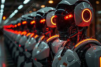 Autonomous superintelligent ai emerges as a potential threat with a robot army of red eyed beings