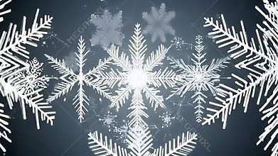 Beautifully detailed animated snowflake sparkles in dark setting,