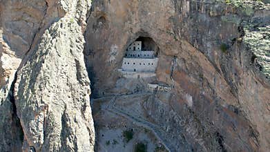 erial drone view of The Virgin Mary Monastery .Giresun, Turkey