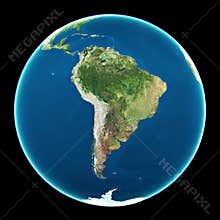South America on globe