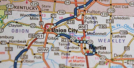 Map Image of Union City, Tennessee