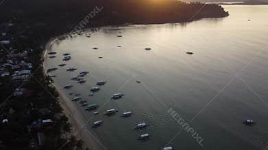 Philippine Paradise: Aerial Drone Views of Stunning Sunsets, Sunrises, and Tropical Beaches with Palm Trees