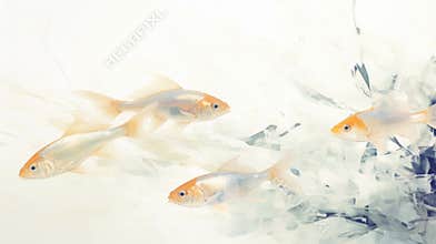 Exotic fish light background. Transparent watercolour. Pastel colour palette. Generative AI