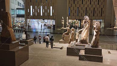 The Grand Egyptian Museum also known as the Giza Museum in Giza, Egypt. Interior shot