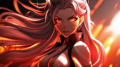 Young silver haired beautiful female anime superhero