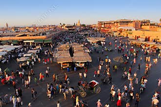 The famous Marrakesh square Djemaa el Fna, center of old town