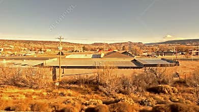 The view from a train as it travels through the city of Grants in New Mexico