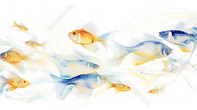 Exotic fish light background. Transparent watercolour. Pastel colour palette. Generative AI