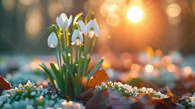 Early spring charm: snowdrops sway in animated warmth, heralding the season's arrival.