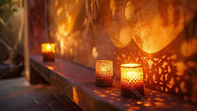 Candles flicker softly in the corners of the room casting shadows on the walls. Their warm glow adds to the tranquil and