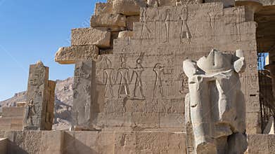 The Ramesseum is the memorial temple or mortuary temple of Pharaoh Ramesses II. It is located in the Theban necropolis