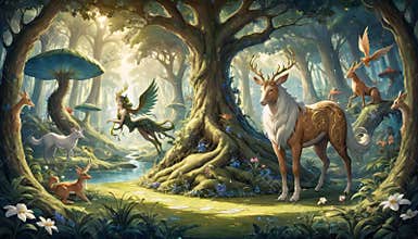 Magical Forest Clearing with Fauna