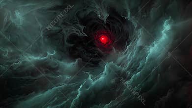 With a roar that echoes through the depths Cthulhu stirs from its slumber its piercing red eyes piercing through the