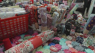 Fabrics Market Filled with Fabrics of Different Patterns, Taipei, Taiwan, Close Up